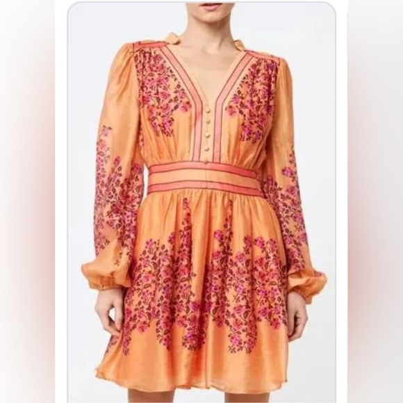 Ciebon Dresses & Skirts - CIEBON Mango Orange Purple Floral Long Sleeve Linen Blend Dress!